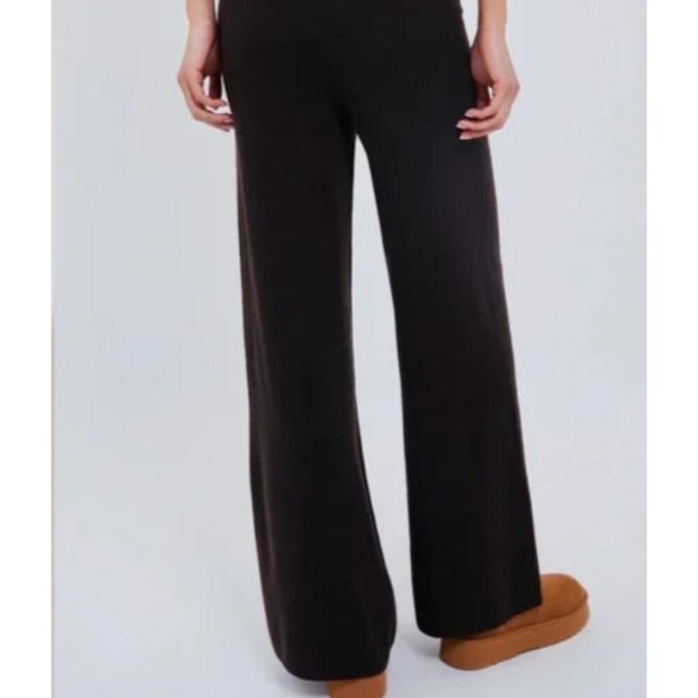 LESET Zoe Cable Crop Wide Leg Pants Size M Made Chocolate Brown